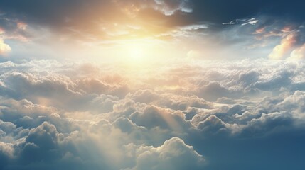 Sun shining brightly over clouds, suitable for weather forecast graphics - obrazy, fototapety, plakaty