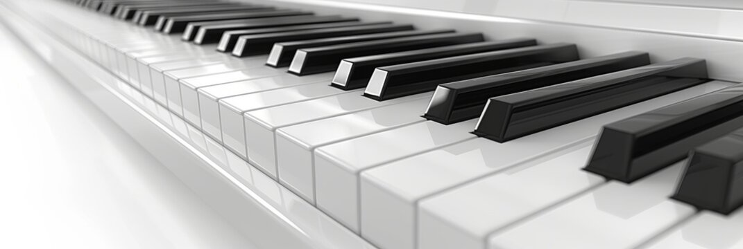 Close up monochrome image of piano keyboard in black and white tones for artistic expression