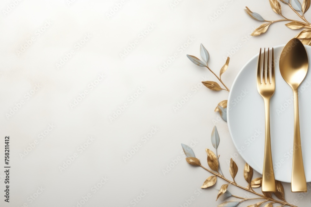 Aufkleber A simple composition of a plate with a fork and a spoon. Suitable for food and kitchen concepts