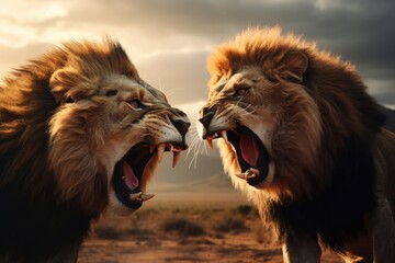 A pair of majestic lions side by side. Suitable for wildlife and nature themes