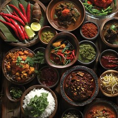 Sumatra's Spicy Symphony: A Taste of Authentic Padang Cuisine on Rural Wooden Bowls