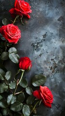 Three Red Roses on Vintage Metal Table A Romantic and Moody Floral Display
