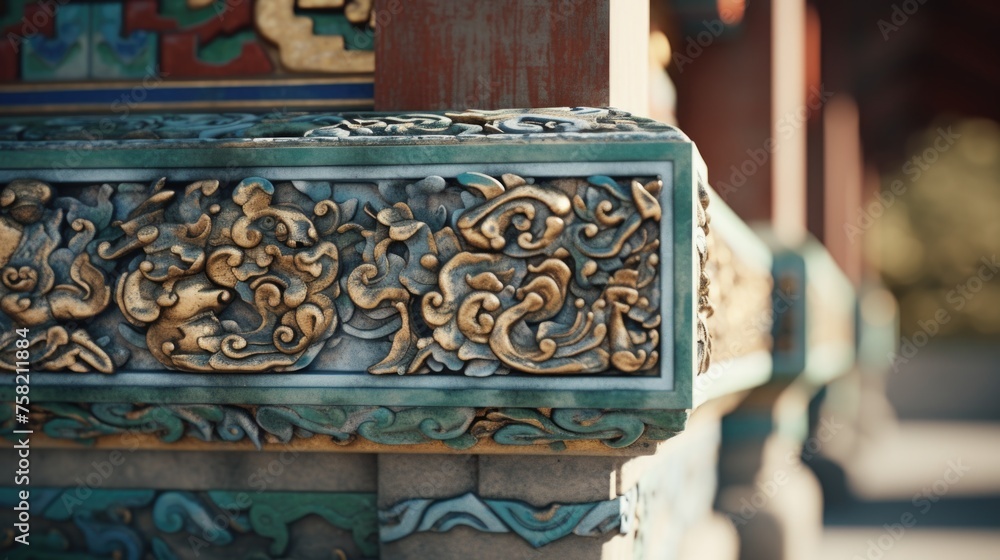 Poster detailed shot of a decorative object on a building, perfect for architectural design projects