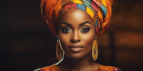 A woman wearing a turban headwrap, suitable for cultural and fashion concepts - obrazy, fototapety, plakaty