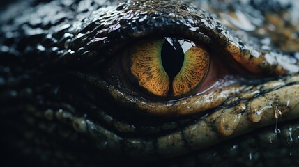 Detailed shot of a crocodile's eye, perfect for educational materials - obrazy, fototapety, plakaty