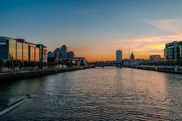 Dublin, Ireland. Spectacular sunset over the River Liffey LR24