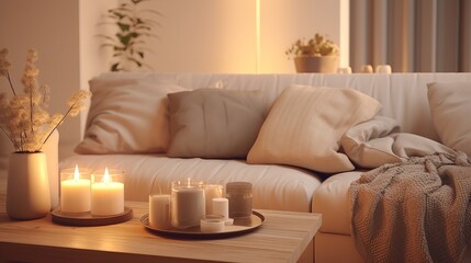 Modern house interior details. Simple cozy beige.


