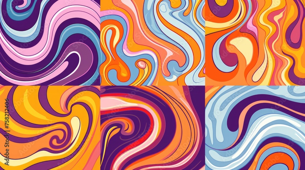 Poster Vibrant swirl patterns in four different colors. Ideal for backgrounds and design projects