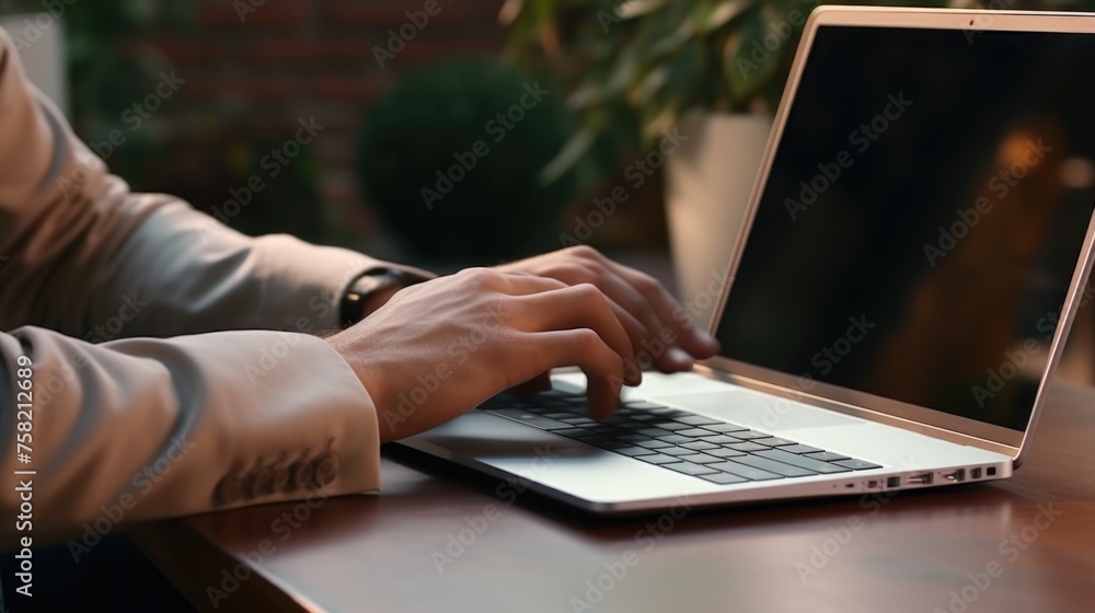 Poster a person typing on a laptop computer. suitable for business and technology concepts
