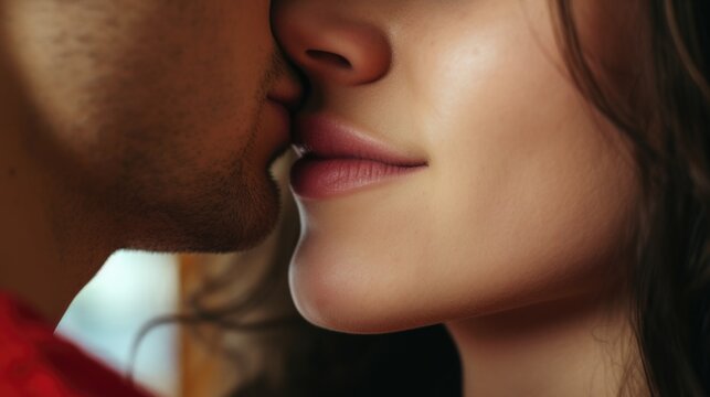 Close up of a person kissing a woman, suitable for romantic concepts