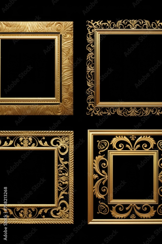 Aufkleber Set of four elegant gold frames on a sleek black background. Perfect for adding a touch of luxury to any design project