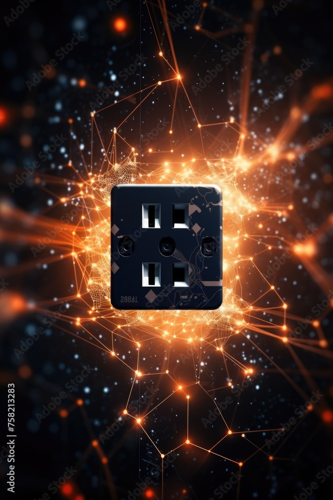 Poster a futuristic electronic device with glowing lines and dots. perfect for technology concepts