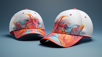 Baseball caps with vibrant designs, perfect for sports events or casual outings - obrazy, fototapety, plakaty