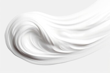A swirl of white cream on a plain white background. Suitable for food and dessert concepts