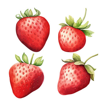 Watercolor Painting Vector Illustration set red strawberries (ripe strawberry), isolated on a white background, clipart Vector, art Graphic.