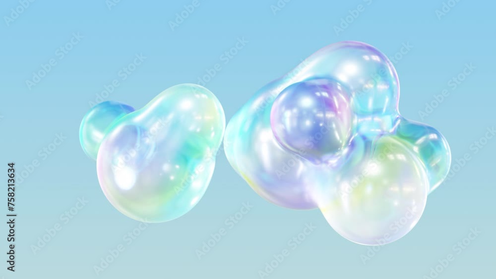 Poster morphing liquid blobs in a metaball animation. background of 3d abstract colorful metaballs. in ultr