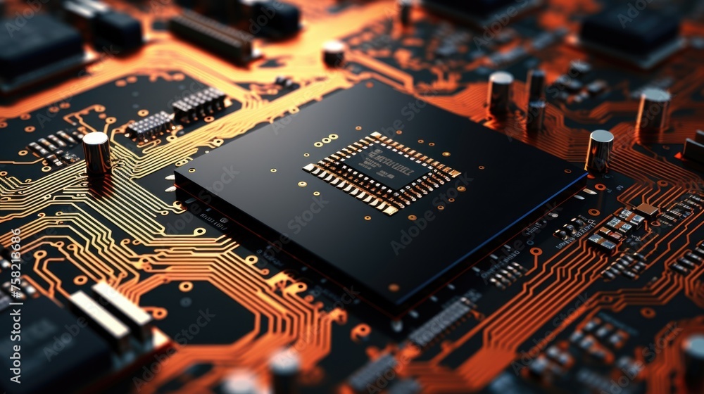 Poster detailed close up of an electronic circuit board. perfect for technology-related projects