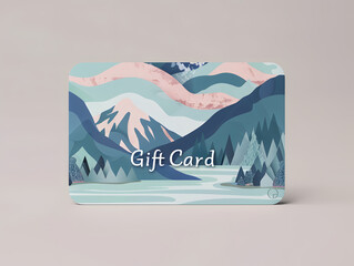 Elegant gift card with blue wave pattern and floral design on a neutral background. Gift voucher template for branding and marketing