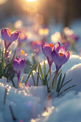 Crocuses and daffodils sprout in early spring