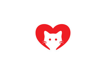 creative heart and cat logo. love pet care icon design