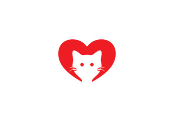 creative heart and cat logo. love pet care icon design