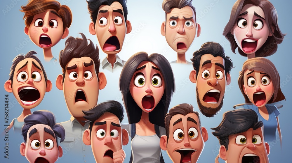 Poster Various cartoon faces showing different emotions, suitable for a wide range of projects
