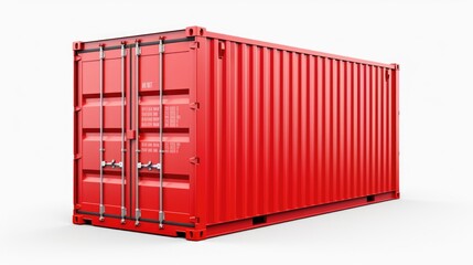 A vibrant red shipping container isolated on a clean white background. Perfect for logistics and transportation concepts