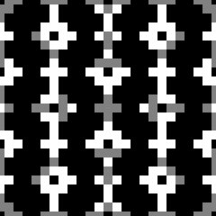 Fototapeta premium Seamless pattern. Figures ornament. Ethnic embroidery background. Tribal wallpaper. Crosses, squares, rectangles image. Tribe motif. Ancient backdrop. Digital paper, web design, textile print. Vector.