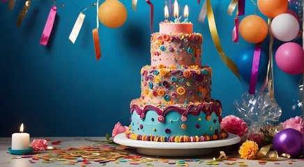 Fotobehang birthday cake and candles © Naveed Arts
