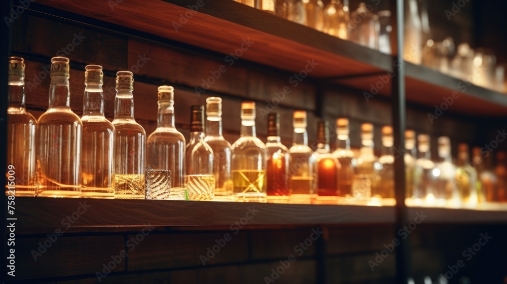 Aufkleber various bottles of liquor neatly arranged on a shelf. perfect for bar or restaurant concepts