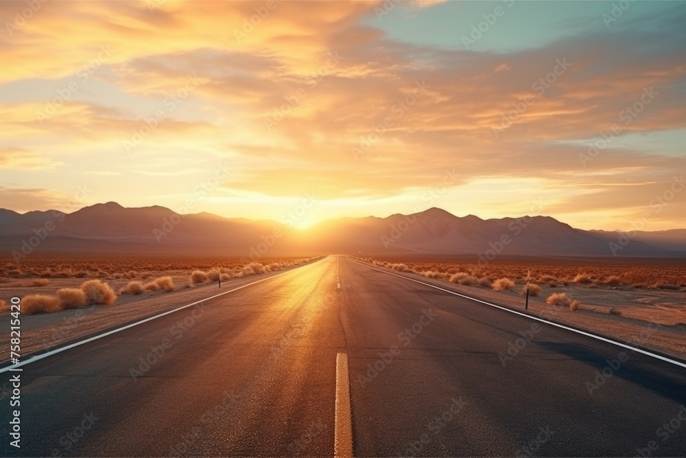 Canvas Prints An empty road in the middle of the desert. Perfect for travel publications