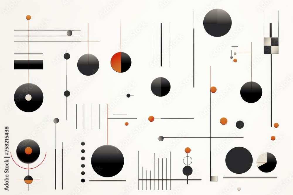 Aufkleber A modern abstract design with black and orange circles and lines. Suitable for graphic design projects