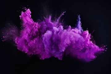 Purple cloud of powder flying in the air. Suitable for advertising and event promotions - obrazy, fototapety, plakaty