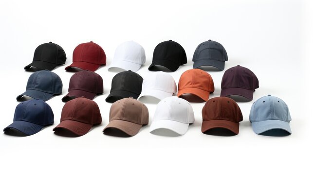 A group of baseball caps stacked on top of each other. Perfect for sports or fashion-related projects