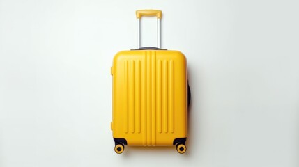 Yellow suitcase placed on a white surface, ideal for travel concepts