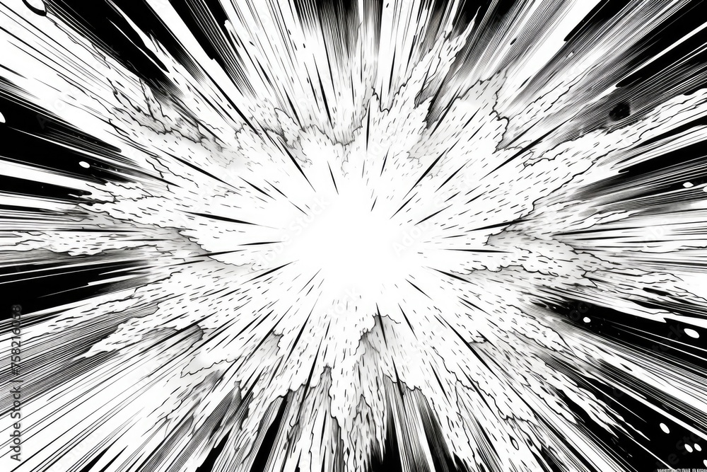 Poster A striking black and white image of a star burst. Ideal for adding a dramatic touch to any project