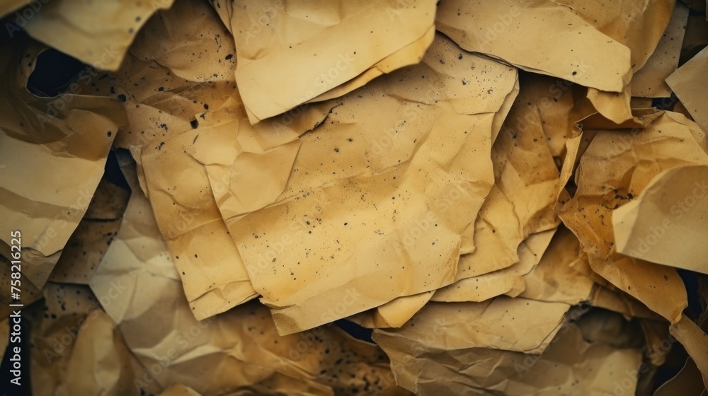 Poster a close up of a pile of brown paper. suitable for backgrounds or textures