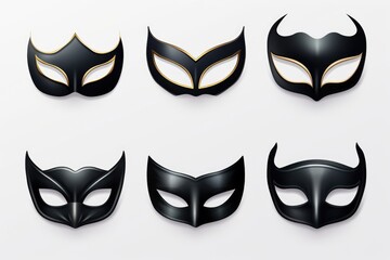 A set of six elegant black and gold masks. Perfect for masquerade events