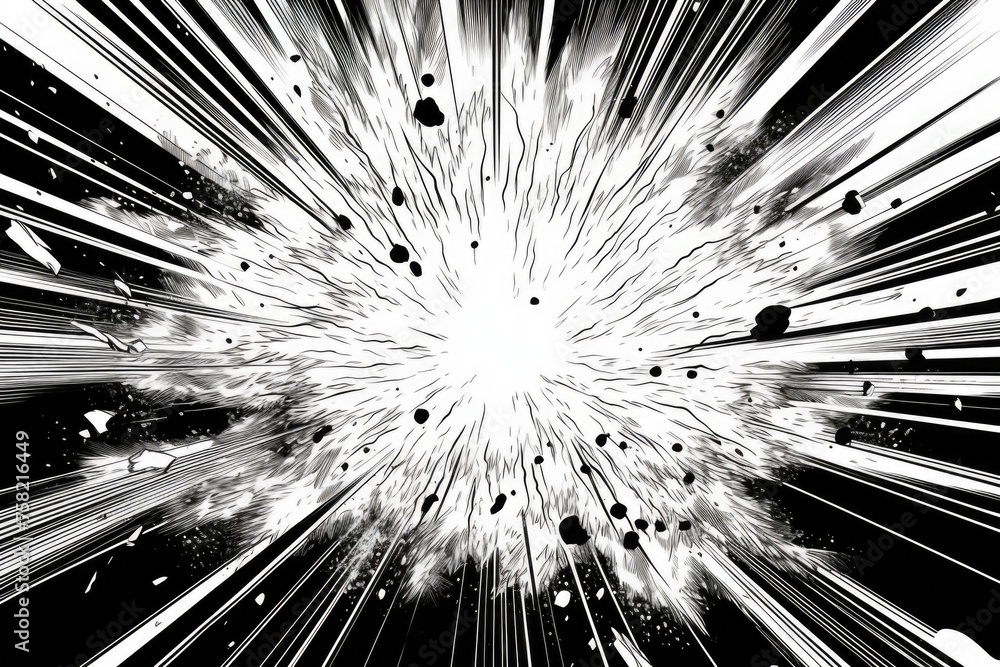 Poster a striking black and white image capturing a burst of light. perfect for adding a dramatic touch to 