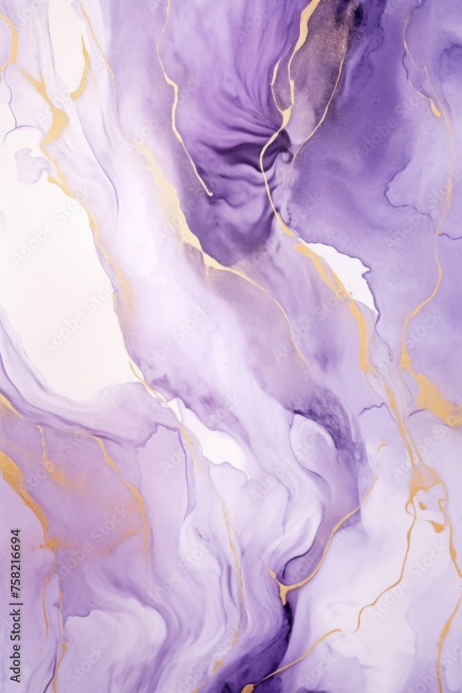 Poster close up view of a vibrant purple and gold abstract painting, suitable for backgrounds and artistic 