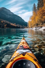A serene view of a kayak floating on the water. Perfect for outdoor and adventure concepts