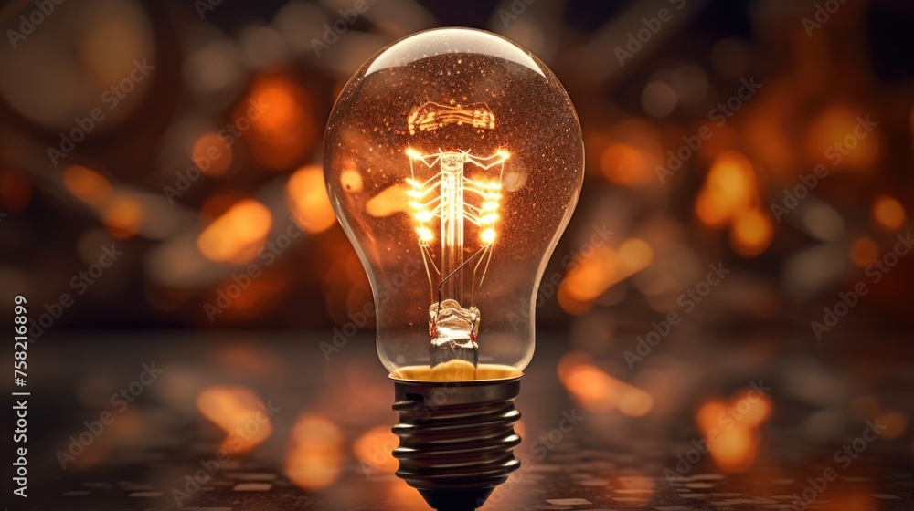 Poster a light bulb sitting on top of a table. perfect for illustrating ideas and creativity
