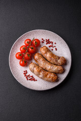 Grilled sausages with spices and herbs. With copy space - 758216819