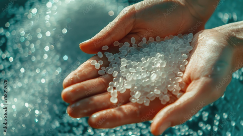 Poster a person holding a handful of water, versatile image for various projects