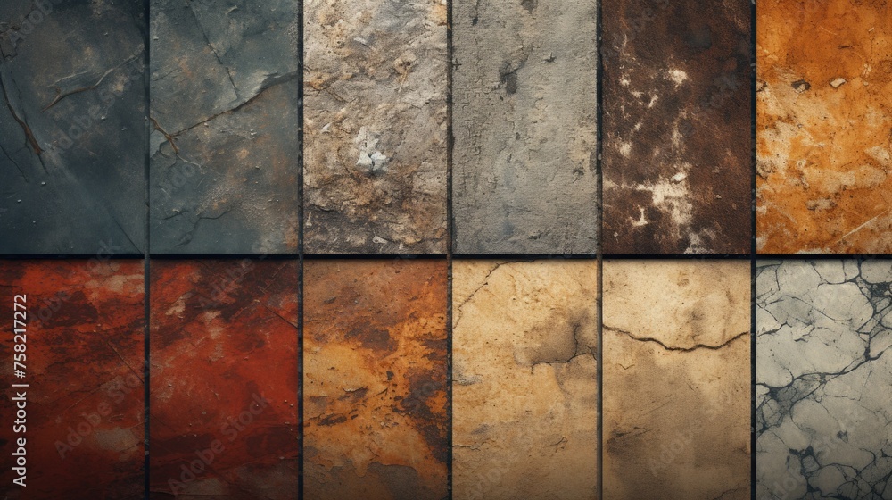 Poster collection of different colored concrete textures for design projects