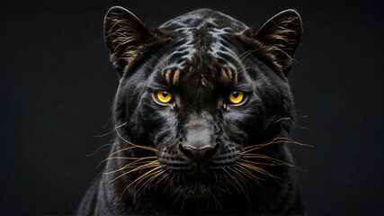 portrait of a black panther on black background  - obrazy, fototapety, plakaty