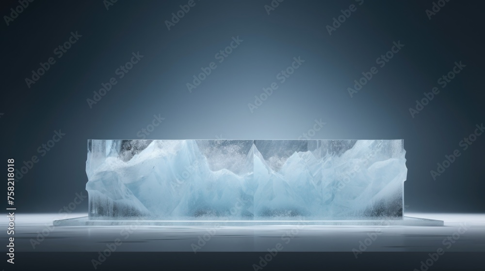 Poster a piece of ice resting on a table, suitable for various uses
