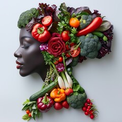 Womans Head Composed of Vegetables and Fruits