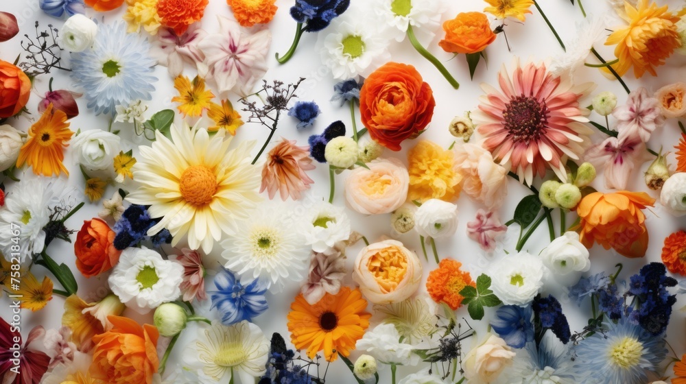 Poster a bunch of flowers displayed on a table, perfect for adding a touch of nature to any project