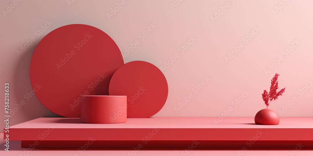 Poster A red shelf with a vase on it, suitable for interior design concepts